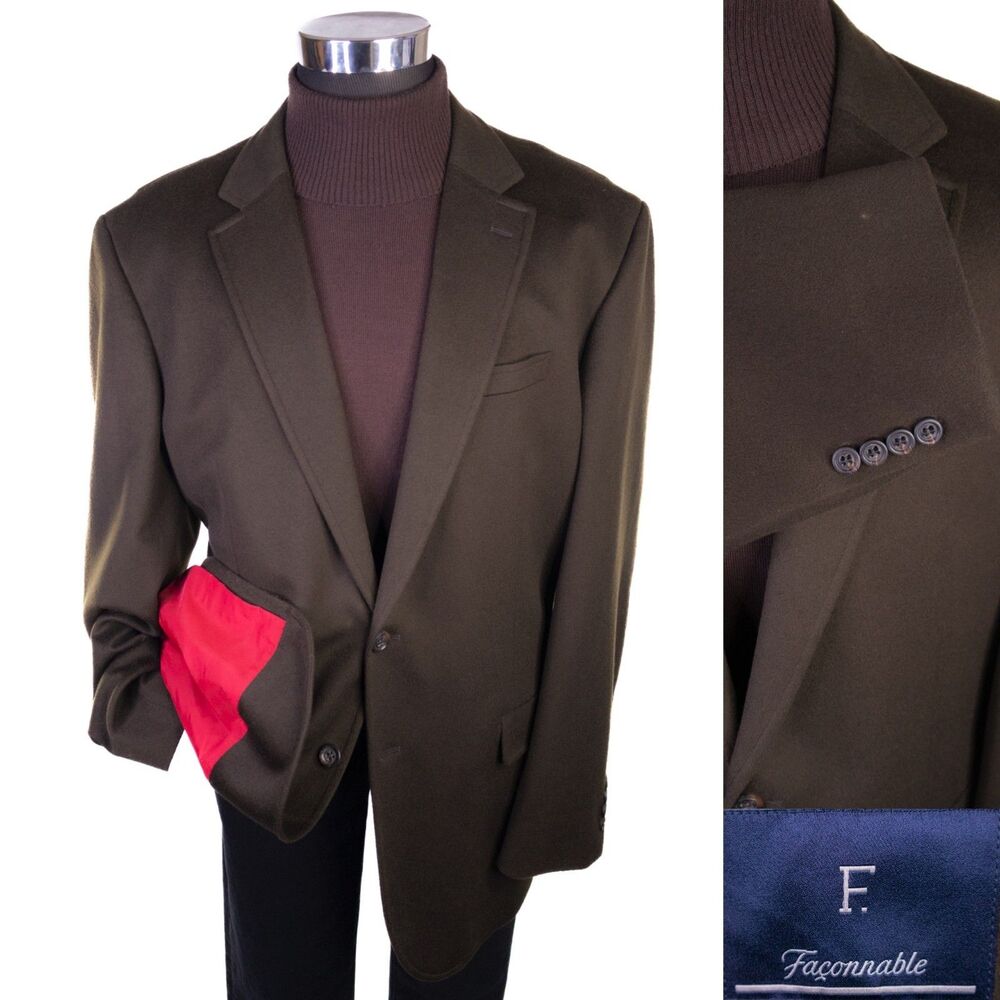 Faconnable Blazer Sport Coat Solid Olive Sz XXL (---) Wool Two Button Jacket